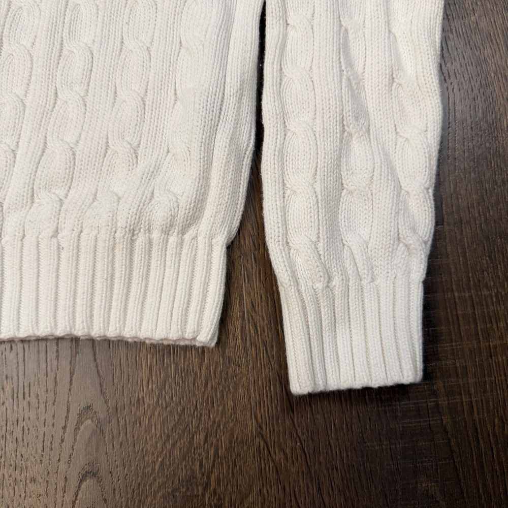 Vintage Polo Ralph Lauren Women's M Cable Knit Sweater Cream Ivory Cotton Preppy - Picture 5 of 10